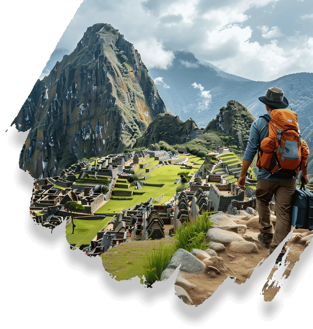 Traveller overlooking Machu Picchu